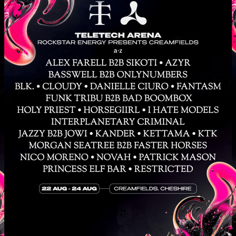 Teletech 2025 takeover lineup image with dj's in A-Z order